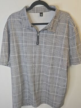 Manfinity Classic Black & White Check Zip Polo Shirt